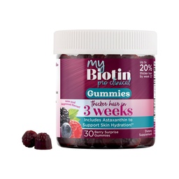 Purity Products MyBiotin ProClinical Gummies - Tjockare hår börjar i 3 veckor och strider rynkor - MB40X Biotin Matrix w / Astaxanthin - 40X Merlösligt vs vanliga Biotin 30 Berry Gummy Chews