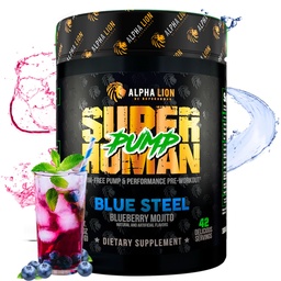 ALPHA LION Superhuman Pump Pre Workout Powder, Nootropic Caffeine & Stim Free Preworkout Supplement, Nitric Oxide Booster, Muscle Gainer, Energy & Focus (42 portioner, Blueberry Steel Flavor)