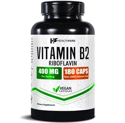 Healthfare Vitamin B2 Riboflavin 400mg | 180 Veg Capsules | Tillägg | Gluten-Free | Non-GMO