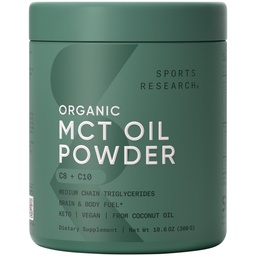 Sports Research Organic MCT Oil Powder - Keto & Vegan MCTs C8, C10 från Coconuts - Fatty Acid Brain & Body Fuel, Non-GMO & Gluten Free - Unflavored, Perfect in Coffee, Tea & Protein Shakes - 10,6 oz