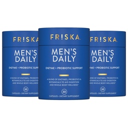 FRISKA Mäns dagliga Digestive Enzyme och Probiotics Supplement, naturligt stöd för manlig Digestive Health, Bloating, Gas, Indigestion Relief, stöder Gut Health, Laktase och B-Vitaminer, 90 kapslar