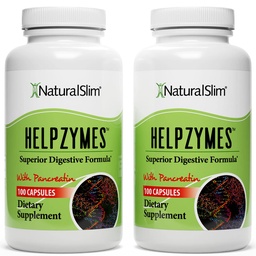 NaturalSlim Helpzymes, Enzyme Complex för vuxna med Bromelain, Ox Bile, Pancreatin & Betaine HCL,100 kapslar, 2 Pack