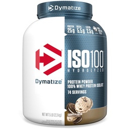 Dymatize ISO100 Whey Protein Powder Isolate, Cookies & Cream, 25g Protein, 5 pund, 5,5 g BCAA, mindre än 120 Cal., Gluten Free, 1g Fat, 1g Sugar, 2g Carb (74 portioner)