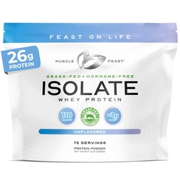 Muscle Feast Grass-Fed Whey Protein Isolate, All Natural Hormone Free Pasture Raised, Whey Isolate Protein Powder för män och kvinnor, Clean, Non-GMO & Gluten-Free, Isolate Protein - Osmakad, 5lb