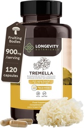 Organiska Tremella Mushroom Capsules Supplement (120) | Fruktande kropp 10:1 Hög styrka snösvamp Extract | 10% Beta-D Glucans | 9,000mg Raw Equivalent Per Servering | Hud Hydration & Brain Support