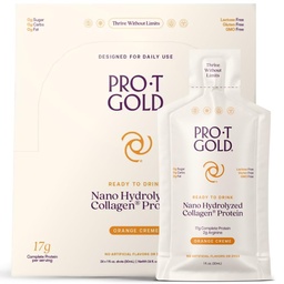 ProT Gold Liquid Collagen Protein Shot, 17g Clear Protein Nano-Hydrolyzed Grass Fed Collagen, 2g Arginine för Wound Support, Gluten Free, Sugar Free, 0g Carbs, Orange Creme, 1 fl oz, 24 Pack