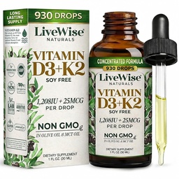 Vitamin D3 med K2 flytande droppar, alla naturliga, icke-GMO, 1208iu D3 och 25mcg K2 (mk7) per servering, stödja dina ben, immunsystem och energinivåer, med eller utan pepparmintolja