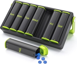 Weekly Pill Organizer 2 gånger om dagen, KOVIUU Large Travel Pill Box 7 Day, Am Pm Twice Daily Pill Case med Rotatable Handle, Pill Holder Container för vitamin, medicin, tillägg, fiskolja, grön