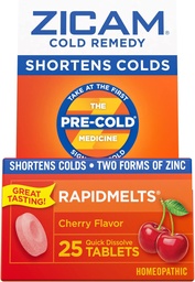 Zicam Cold Remedy Zink RapidMelts, Cherry Flavor, Homeopathic, Cold Shortening Medicine, Shortens Cold Duration, 25 Count (Pack of 2)