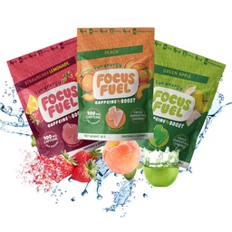 FocusFuel Energy Chews - Trial Size Variety Sample Pack (9 portioner) - 100mg Caffeine + Alpha GPC + L-Theanine + B12, Magnesium - Peach, Green Apple, Strawberry Lemonade Flavors - No Crash eller Jitters