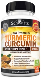 Gurkmeja Curcumin med Black Pepper Extract 1500mg - Hög Absorption Ultra Potent Turmeric Supplement med 95% Curcuminoids och BioPerine - Non GMO Tumeric Capsules för gemensamt stöd - 45 kapslar