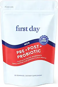 Första dag 3 i 1 Probiotika för män - prebiotisk, probiotisk och postbiotisk tillskott - Mensprobiotisk för matsmältningshälsa, oral hälsa, immunfunktion, energi, tarmhälsa för män - 30-dagars leverans