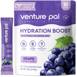 Venture Pal Sugar Free Electrolyte Powder Packets - Liquid Daily IV Drink Mix för snabb Hydration & Party Recovery | 5 Vitaminer & 7 Electrolytes | Keto Friendly | Non-GMO | Certified Vegan | 16 Sticks