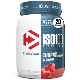Dymatize ISO100 Whey Protein Powder Isolate, Strawberry, 25g Protein, 5,5 g BCAA, mindre än 120 Cal., Gluten Free, 1g Fat, 1g Sugar, 2g Carb (20 portioner)