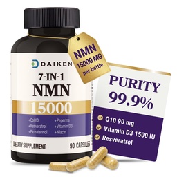 DAIKEN NMN Supplement 15000 Complex with CoQ10, D3 & Resveratrol, 90 Caps