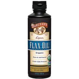Barleans Organiska Lignan Flaxseed Oil Liquid Supplement från Cold Pressed Flax Seeds, 7,230 mg ALA Omega-3 fettsyror för hälsosamt hår, hud och ögon, Gluten Free, 12 oz