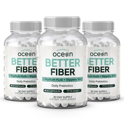 Organics Ocean Better Fiber - Daglig Fiber Supplement - Soften Stool för Effortless Bowel Movements - med Psyllium Hulk och Slippery Elm - 3 flaskor