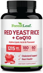 ForestLeaf Red Yeast Rice med CoQ10 Supplement - 1215mg Extra Strength Red Yeast Rice Capsules med Alpha Lipoic Acid & Organic Flaxseed, Citrinin Free - 180 kapslar