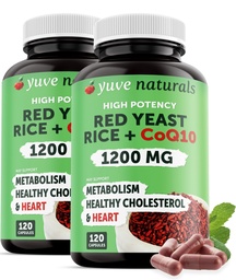 Red Yeast Rice 1200 mg kapslar med Q10 - Håll hälsosamt kolesterolnivåer, Herbal Heart Health Vegan Red Yeast Rice Supplement - Red Rice Yeast med Q10 för kvinnor och män - 120 Ct (2-pack)