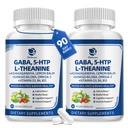 GABA Supplements 750mg with L Theanine, 5HTP, Ashwagandha, Lemon Balm, Ginkgo Biloba, Omega-3, 10 in 1 GABA Calm Capsules for Sleep, Relaxation, Focus, Mood Support, Cortisol Balance - 2 Pack