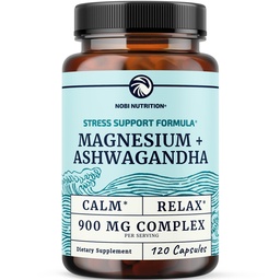 Magnesium Ashwagandha | Calming Magnesium Supplement för vuxna | Relax, Rest, Calm Mood & Sleep Support | Mag Citrate & Oxide 400 mg + Ashwagandha 500 mg | Muscle Health & Stress Relief | 120 Ct