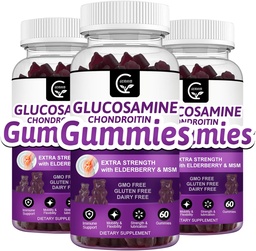 Glukosamin Chondroitin Gummies med MSM & Elderberry - Extra Strength Mobility & Flexibility Support, Antioxidant Immune Supplement för vuxna, Män & Kvinnor - 60 Chondroitin Gummies (3 Pack)