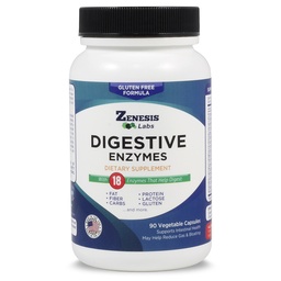 Zenesis Labs Digestive Enzymes - med Amylase, Bromelain, Protease, Lipase och 14 Andra Enzymer - 90 kapslar