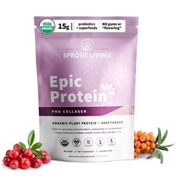 Sprout Living Epic Protein, Plant Based Protein & Superfoods Powder, Pro Collagen, Berry | 15 Grams Organic Protein Powder, Vegan, Non Dairy, Non-GMO, Gluten Free, Low Sugar (0,7 Pound, 12 portioner)