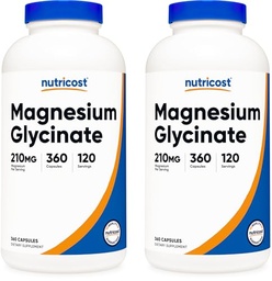 Nutricost Magnesium Glycinate Capsules (360 Capsules, 210 mg Per Serving) - Magnesium Glycinate Supplement for Gentle Absorption (Pack of 2)