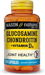 MASON NATURAL Glukosamin Chondroitin Plus Vitamin D3 - Stöder gemensamma och benhälsa, förbättrad rörlighet och flexibilitet, 160 kapslar