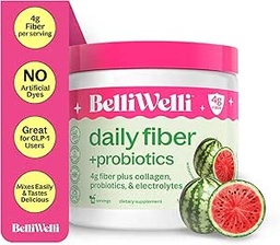 Belli Welli Fiber Supplement för kvinnor och män - Premium Daily Fiber Powder från organisk Acacia med tillsatt Collagen, Electrolytes & Probiotics - No Bloat, Constipation & Gut Health Support (Watermelon)