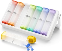 Weekly Pill Organizer 2 gånger om dagen, KOVIUU Large Travel Pill Box 7 Day, Am Pm Twice Daily Pill Case med Rotatable Handle, Pill Holder Container för vitamin, medicin, tillägg, Translucent-White