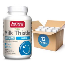 Jarrow Formulas Milk Thistle 150 mg Med 30:1 Standardiserad Silymarin Extract, Dietary Supplement for Liver Function Support, 200 Veggie Capsules, 66-200 Day Supply, 12 Packs