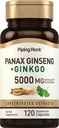 Piping Rock Panax Ginseng & Ginkgo Biloba Supplement | 5000 mg | 120 kapslar | med Black Pepper Extract | Vegetarian, Non-GMO och Gluten Free Supplement