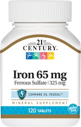 21st Century Iron 65 Mg Ferrous Sulfate 325 Mg Tablets, 120 greve av 2)