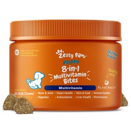Zesty Paws Dog Multivitamin, Chewable Dog Vitamins and Supplements for Hip & Joints, Skin & Coat, Omega 3 Fish Oil for Dogs- Puppy Multivitamin - Chicken Puppy Bites-90ct