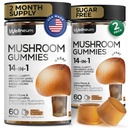 Mushroom Gummies 5000 Mg 120 Pcs (2 Pack) - Lion's Mane och 9 Adaptogenic Mushrooms Blend - Ashwagandha, L-Theanine - Mushroom Gummies för energi, immunitet, fokus, hjärnboost - No Sugar och GMO