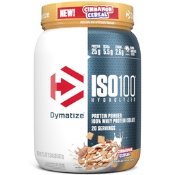 Dymatize ISO100 Whey Protein Powder Isolate, Cinnamon Cereal, 25g Protein, 5,5 g BCAA, mindre än 120 Cal., Gluten Free, 1g Fat, 1g Sugar, 2g Carb (20 portioner)