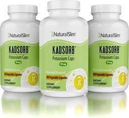 NaturalSlim Natural Potassium Citrate Gluconate 99 mg - Kadsorb stöder Electrolyte Balance & Normal pH - Absorberbara kaliumtillskott med väsentliga mineraler - Icke GMO 400 kapslar 3 Pack