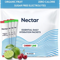 Nectar Hydration Packets - Electrolytes Powder Packets - Sugar Free & 0 Calorie - Organic Fruit Liquid Daily IV for Dehydration Relief & Rapid Rehydration (Cherry Lime 30 Pack)