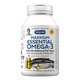 ANDREW LESSMAN Maximum Essential Omega-3 Orange - 180 Softgels - Ultra-Pure, High Potency Omega-3 Oljor. Hög DHA, ingen mage upprörd, inga föroreningar, ingen kvicksilver. Liten lätt att svälja Softgels