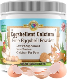 Kalcium för hundar och katter - Fin äggskalpulver - Stark Hip & Joint Supplement för hundar och katter - Kosttillskott - Inga tillsatser - Pets vän Eggshellent Calcium 16oz