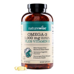 NatureWise Extra-Strength Omega 3 Fish Oil Supplement - 1000mg per Servering - 600 EPA & 400 DHA och Vitamin E - Stöd för hjärt- och hjärnhälsa - Lemon Flavor, GMO-Free - 360 Softgels[6-månaders leverans]