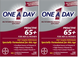 EN A DAY Proactive 65+, Mens & Womens Multivitamin, komplettera med vitamin A, vitamin C, vitamin D och Zink för Immune Health Support*, Calcium, Folic Acid & More, Tablet 150 Count (Pack of 2)