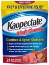 Kaopectate Diarrhea Medication for Adults, 24 Count, Anti Diarrhea Medicine with Bismuth Subsalicylate, Stomach Relief, Vacation Essentials, Cruise Essentials, Strawberry Soft Chews
