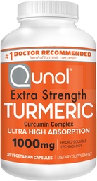 Qunol Turmeric Curcumin Capsules, 1000mg Extra Strength Supplement, Patented Hydro-Soluble Technology, alternativ till gurkmeja Curcumin med Black Pepper, 30 Veggie Capsules