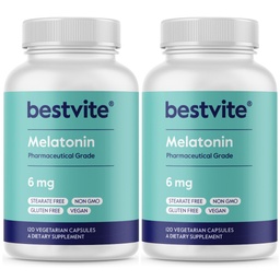 BESTVITE Melatonin 6mg (240 vegetariska kapslar) (120 x 2) - No Stearates - Vegan - Non GMO - Gluten Free