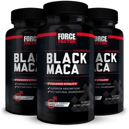 Force Factor Black Maca Root Supplement for Men, 1000mg Maca Negra Extract for Energy, Hormonal Balance & Vitality, Superior Absorption with BioPerine, 180 Capsules, 3-Pack