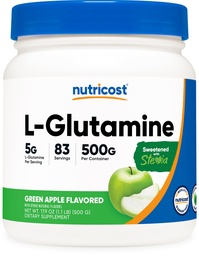 Nutricost L-Glutaminpulver Supplement (Green Apple) 500g - Gut Support, 5 Gram per servering, sötad med Stevia - Gluten Free, Non GMO