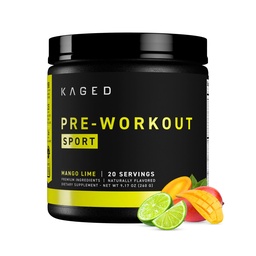 Kaged Sport Pre Workout Powder för Män & Kvinnor, Mango Lime, Sport Certified, 188mg Koffein, Nitric Oxide Supplement, Beta Alanine för energi, Viktlyftning, Cardio Endurance & Strength, 20 portioner